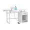 Pro Line Sewing Machine Table, Office Desk with Fold-Down Top, Height Adjustable Platform, Drawer and Storage Cabinet with Slide-Out Shelf - White